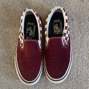 Vans Unisex Burgundy and White Checkered Slip-On Sneakers